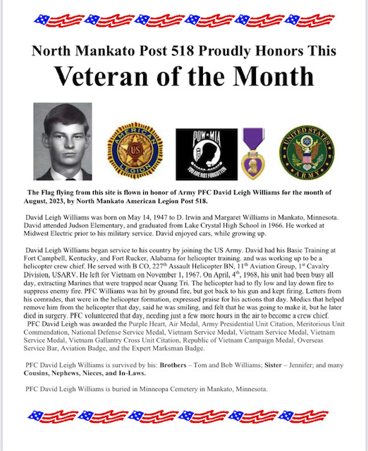 August Veteran of the Month – North Mankato Post 518
