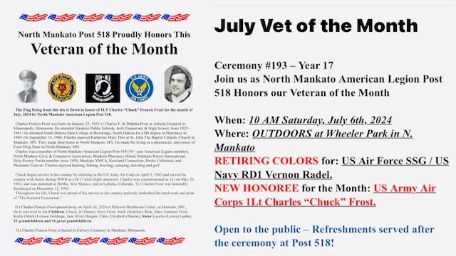 July 2024 Veteran of the Month – North Mankato Post 518